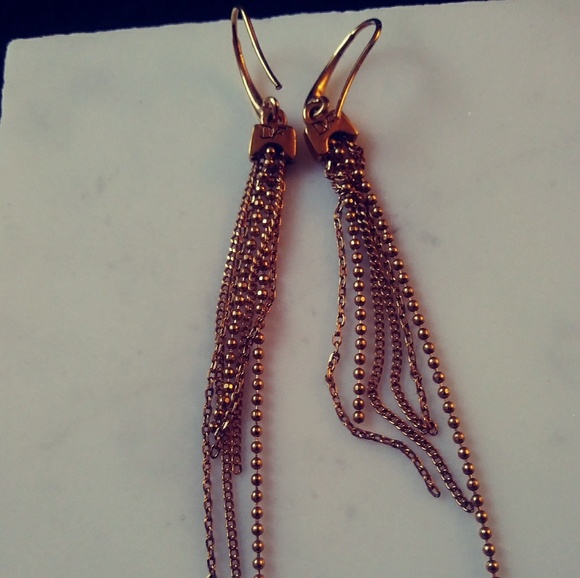 DVF Gold Ball Chain Tassel Long Drop Earrings - Picture 7 of 8